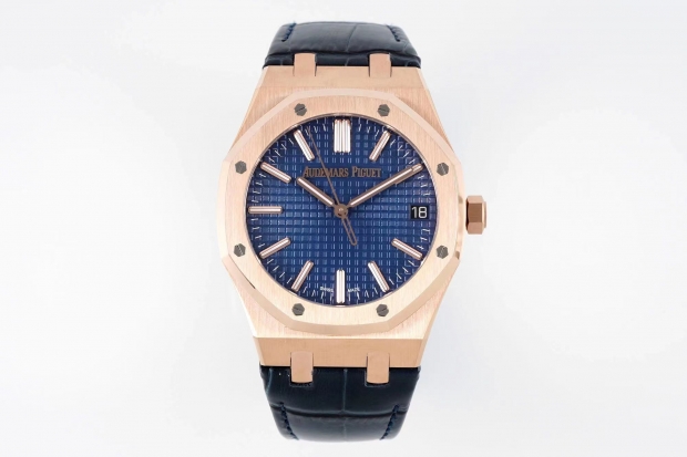 Royal Oak 41mm 15510 "50th Anniversary" RG APSF 1:1 Best Edition Blue Dial on Blue Leather Strap SA4302 Super Clone