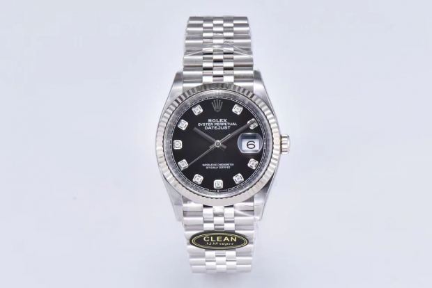 DateJust 36mm 126234 Clean 1:1 Best Edition 904L Steel Black Diamond Dial on Jubilee Bracelet VR3235