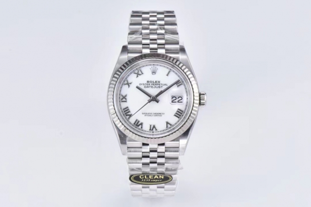 DateJust 36 126234 904L SS Clean Factory 1:1 Best Edition Fluted Bezel White Dial on Jubilee Bracelet VR3235