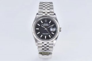 DateJust 36 126234 904L SS Clean Factory 1:1 Best Edition Fluted Bezel Black Dial on Jubilee Bracelet VR3235