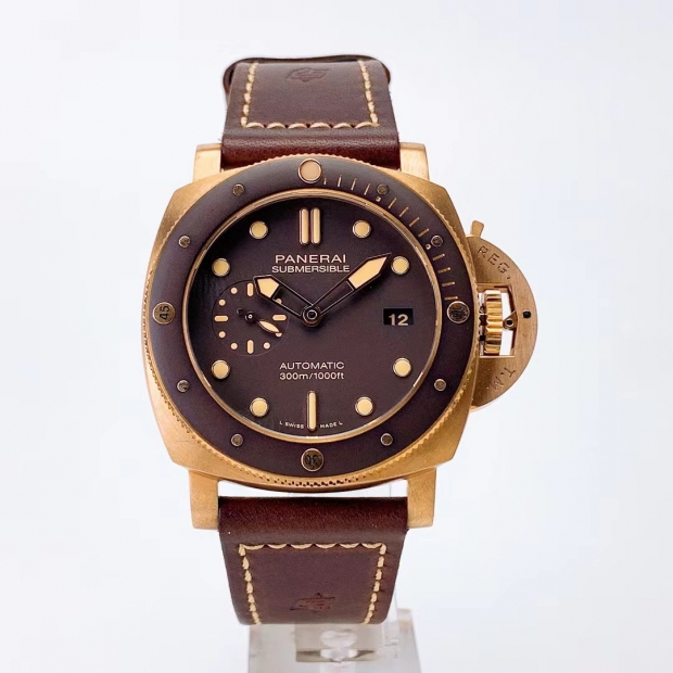 PAM968 V Bronzo VSF 1:1 Best Edition Brown Ceramic Bezel and Dial on Brown Calfskin Strap P.9010 Clone