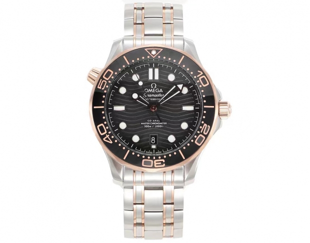 Seamaster Diver 300M SS/RG VSF 1:1 Best Edition RG Bezel Black Dial on SS/RG Bracelet A8800