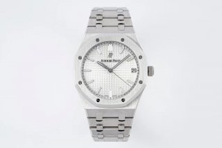 Royal Oak 41mm 15500 SS ZF 1:1 Best Edition White Textured Dial on SS Bracelet A4302 Super Clone