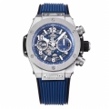 Hublot Big Bang Unico Titanium ZF 1:1 Best Edition Blue Skeleton Dial on Blue Rubber Strap A1280