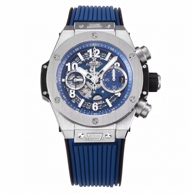 Hublot Big Bang Unico Titanium ZF 1:1 Best Edition Blue Skeleton Dial on Blue Rubber Strap A1280