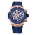 Big Bang Unico RG 45mm BBF 1:1 Best Edition Blue Ceramic Bezel Skeleton Dial on Black Rubber Strap A1280