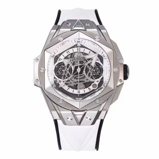 Big Bang Sang Bleu II Chrono Ti BBF Best Edition SS Bezel White Dial on White Rubber Strap HUB1240