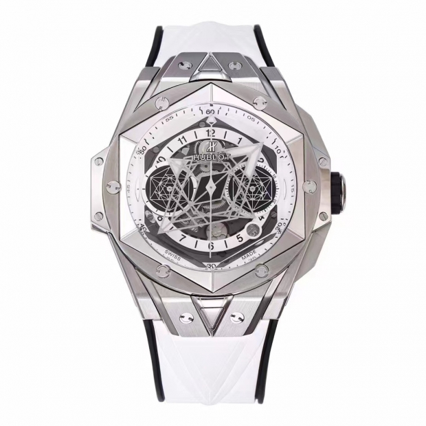 Big Bang Sang Bleu II Chrono Ti BBF Best Edition SS Bezel White Dial on White Rubber Strap HUB1240