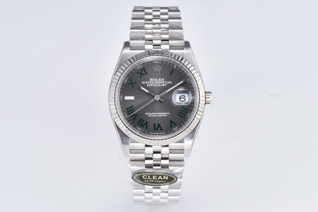 DateJust 36mm 126234 SS Fluted Bezel Clean Factory 1:1 Best Edition 904L Steel Gray Wimbledon Dial on SS Jubilee Bracelet VR3235